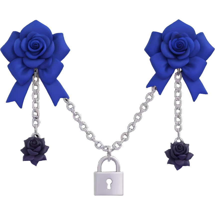 gothic earrings with midnight blue velvet bows, silver chained lock charms, black rose accents, elegant and gothic, matching the choker emoji