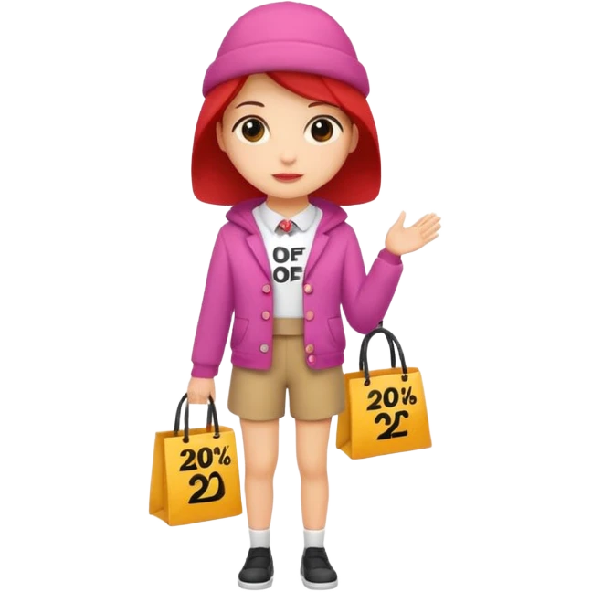 Person who is waiting the sale promotion with 20% off sign, wearing cute outfit emoji