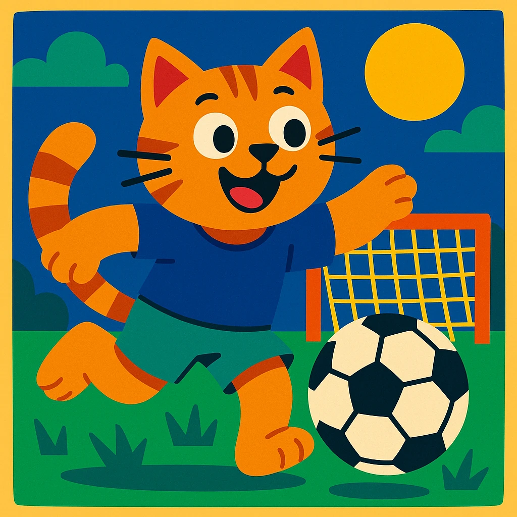 cat playing soccer, vibrant and playful style emoji