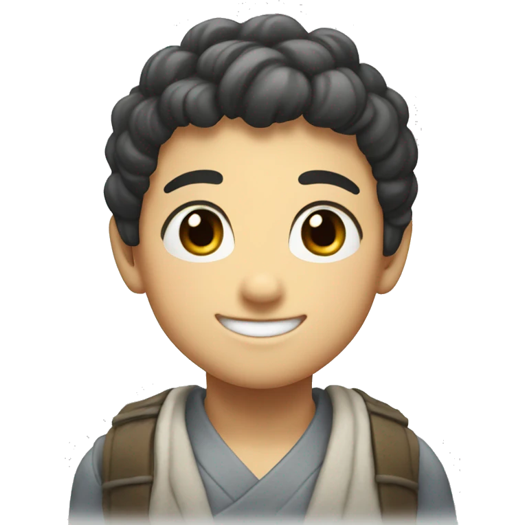 Young Japanese smiling, With black banded eyes emoji