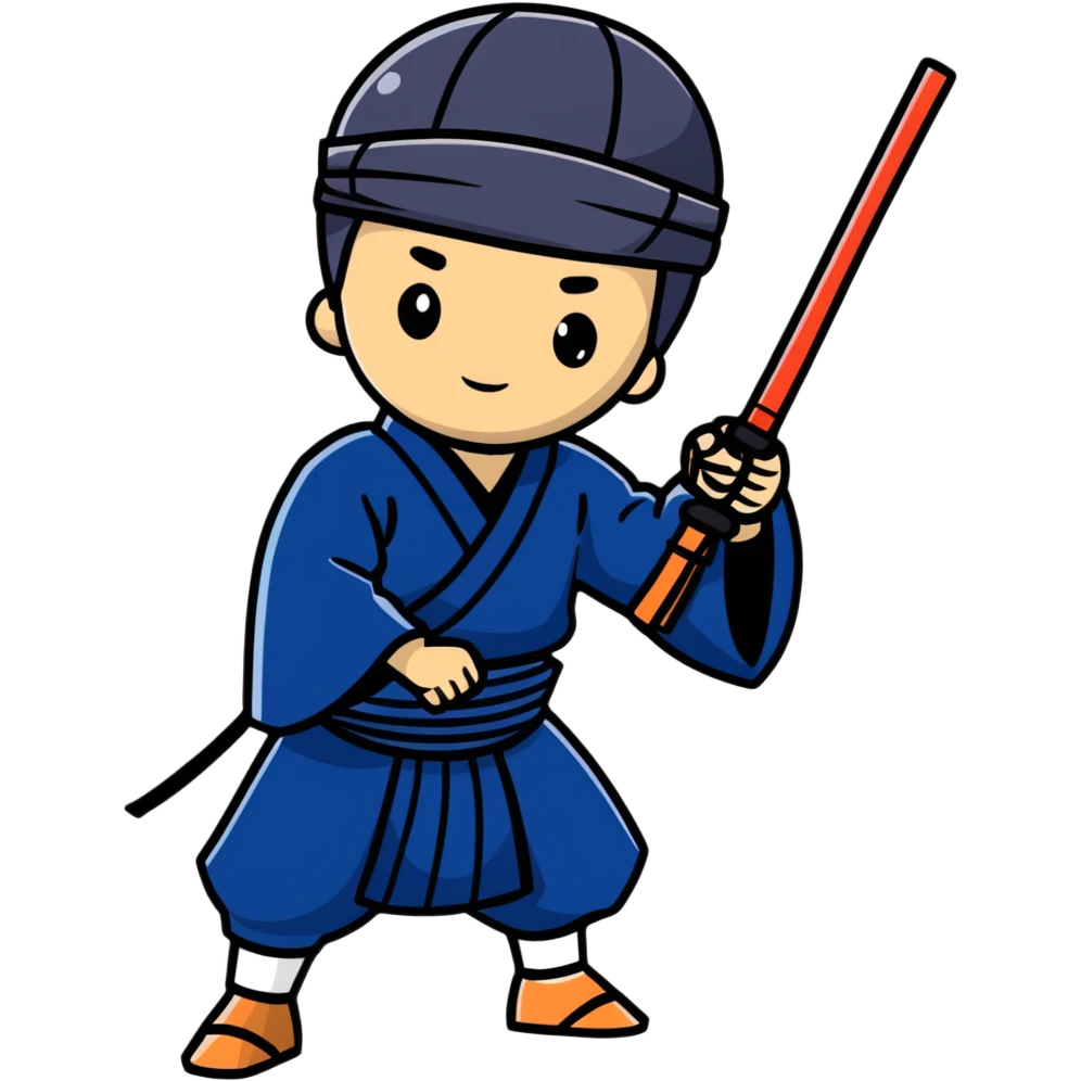 Japanese high school boy practicing kendo in traditional kendo uniform emoji