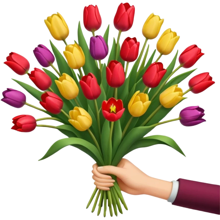 tulip boquet in one hand held boquet emoji