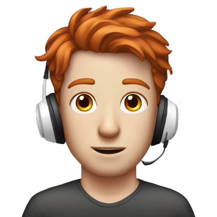 Red hair white boy freckle with headset on emoji