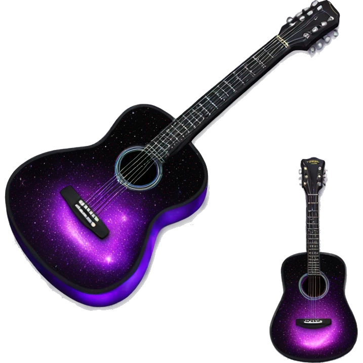 Realistic neon Purple to black acoustic guitar with sparkly shiny glitter and diamonds on it. emoji