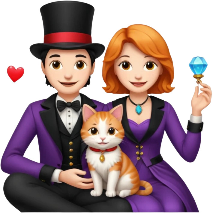 magician couple and their pet cat emoji