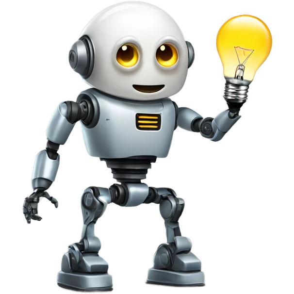 robot holds a light bulb emoji