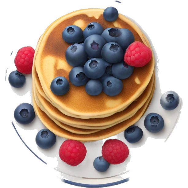 Blueberry pancakes on the plate with the raspberry on the top emoji