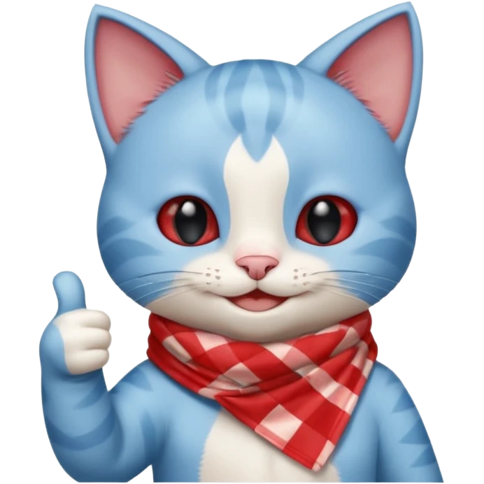 A Baby Blue Cat smiling and giving thumbs up, wearing red Checkered Triangle scarf emoji