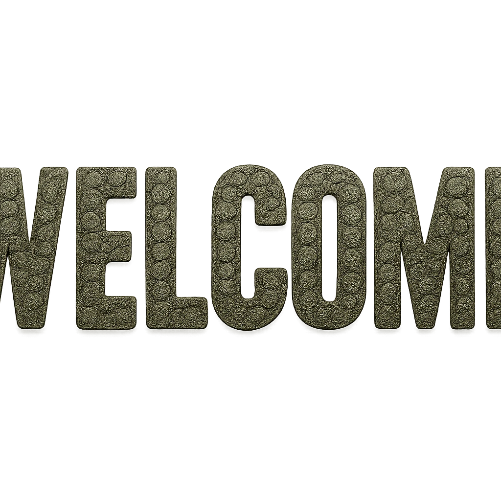 The word 'WELCOME' written in bold letters, each letter filled with a realistic crocodile skin pattern, textured and greenish. emoji