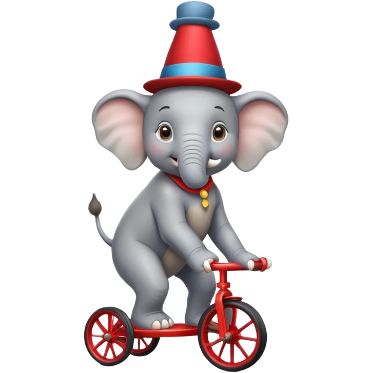 Funny elephant balancing on a tiny tricycle, circus performer emoji