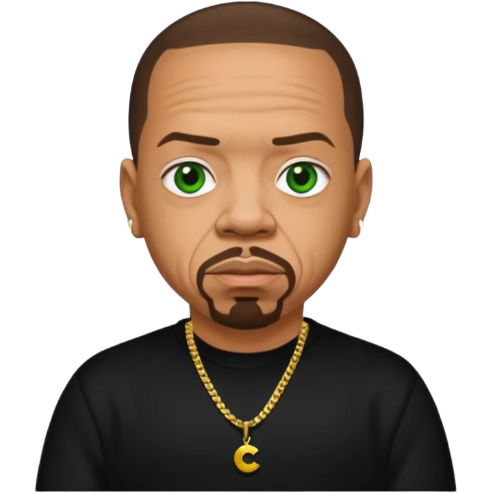 Ice T, Rapper with tan skin, green eyes, dark brown hair, black outfit emoji