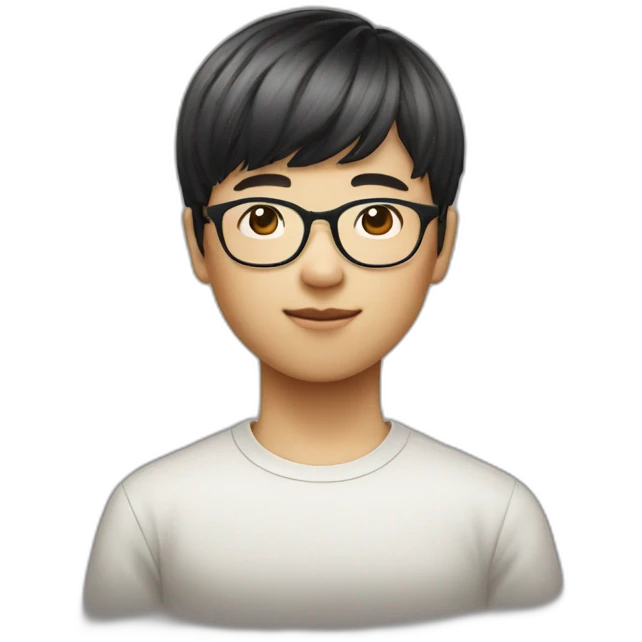bowlcut hair asianboy with glasses emoji