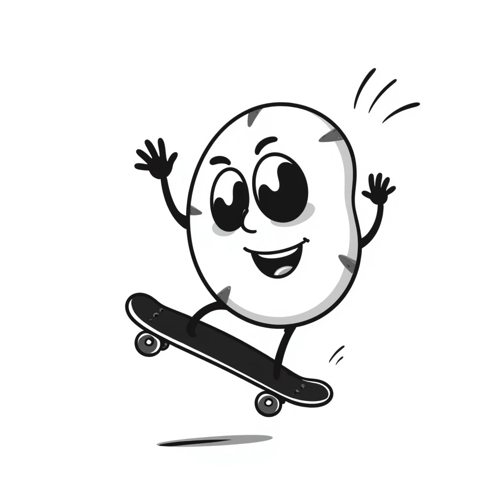 a hand drawn doodle of money riding a skateboard emoji