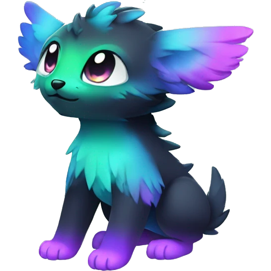Cute cool black nebula fading green blue purple pink gradient animal hybrid Fakemon full body emoji