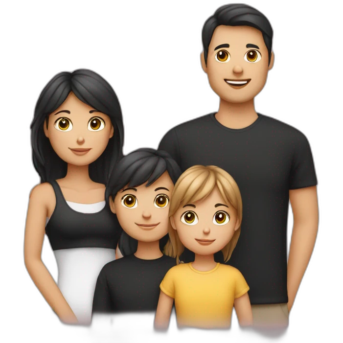 Family of 5- mum-dad-baby girl-2 cats 1white 1 black emoji