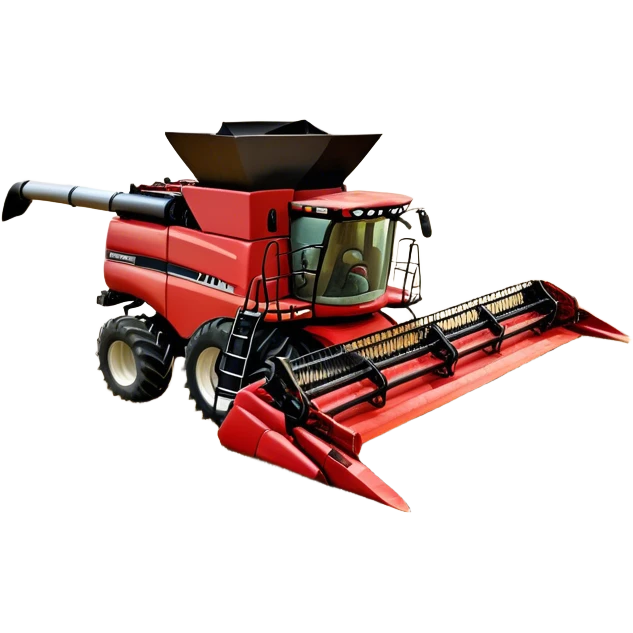 Case IH Axial-Flow 8250 (2022) – Cinematic-realistic Case IH Axial-Flow 8250 harvester, its deep red body towering over endless wheat fields. The massive cutting header slices through golden crops, sending a steady stream of grain into the bin as dust and chaff swirl in the afternoon sun. emoji
