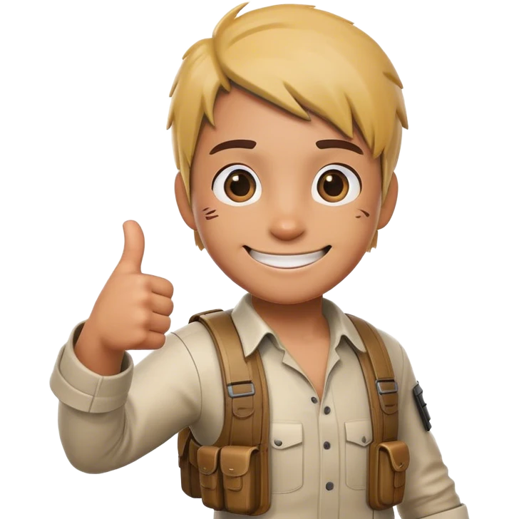 cartoon PUBG character giving thumbs up and weird smiles emoji