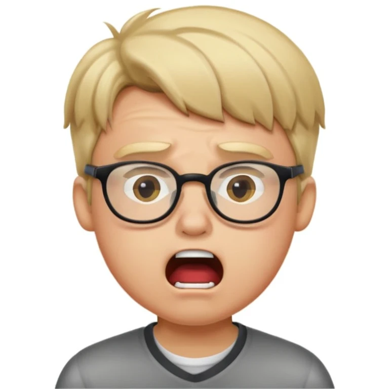 school student guy, light hair, irritated and disliking something, mouth open as if saying something emoji