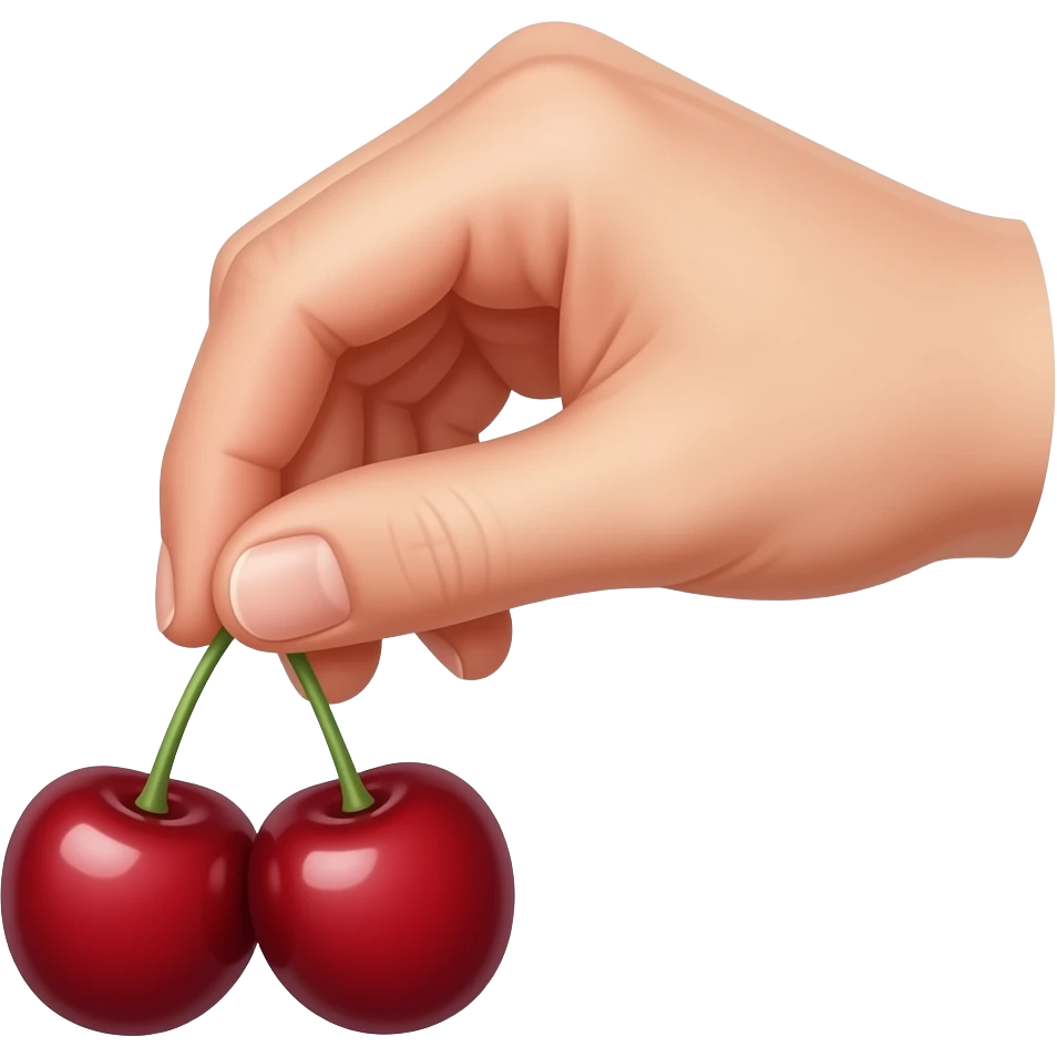 female fingers pinching and squeezing a pair of big cherries by its body not the green part emoji