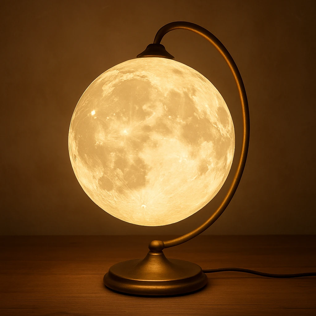 whimsical lamp shaped like a moon, soft glow emoji