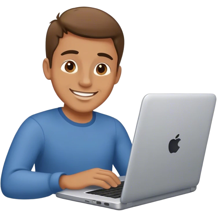a man with a warm, friendly smile working on a laptop emoji