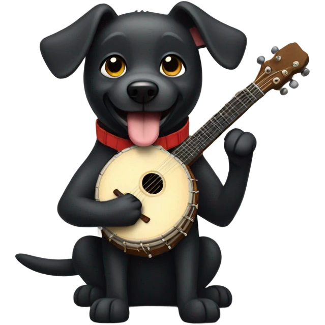Black dog playing banjo emoji
