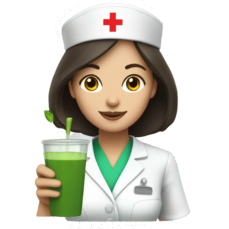 Brunette nurse drinking matcha emoji