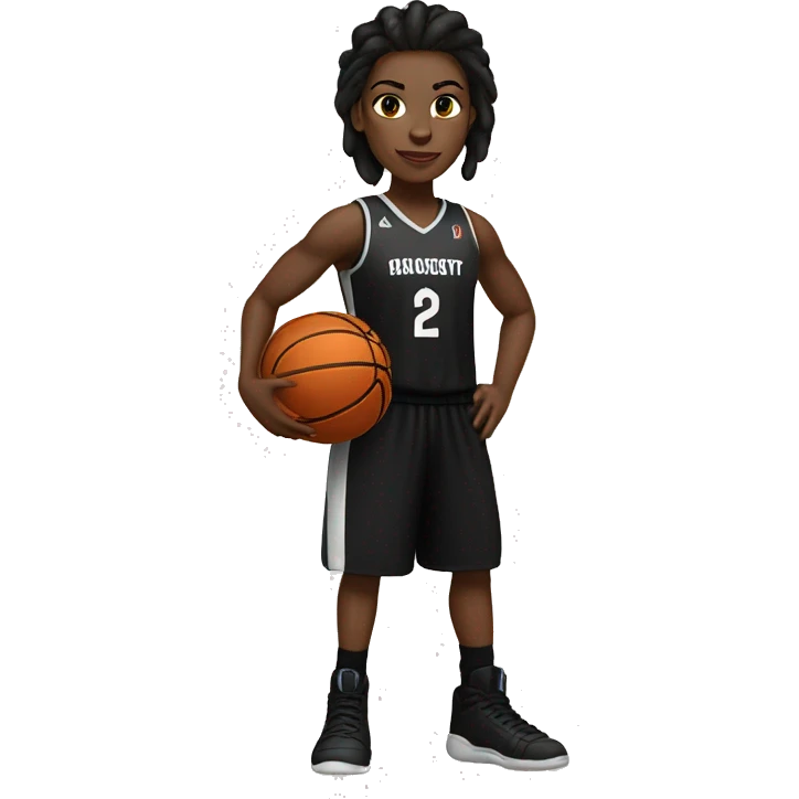 A white-skinned brunette basketball player in a black full-length uniform emoji