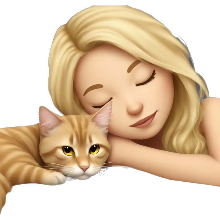 Pretty blonde girl sleeping with her beige main coon cat emoji