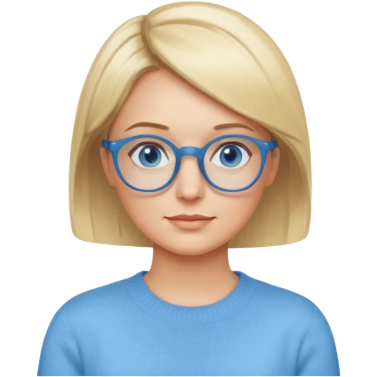 femme 40 ans cheveux courts garçon blond avec raie sur le coté, yeux bleu et lunettes rondes bleues emoji