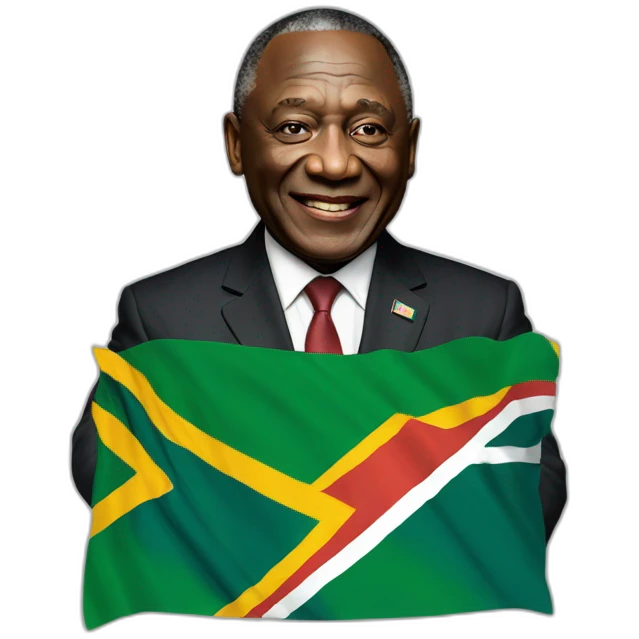 President Cyril Ramaphosa with the flag of South Africa behind him emoji