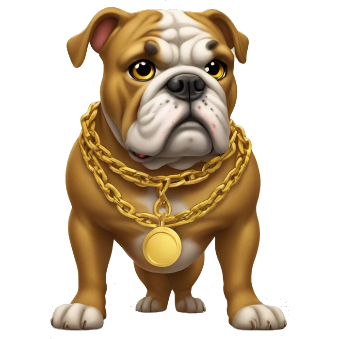 A bulldog wears golden chain emoji
