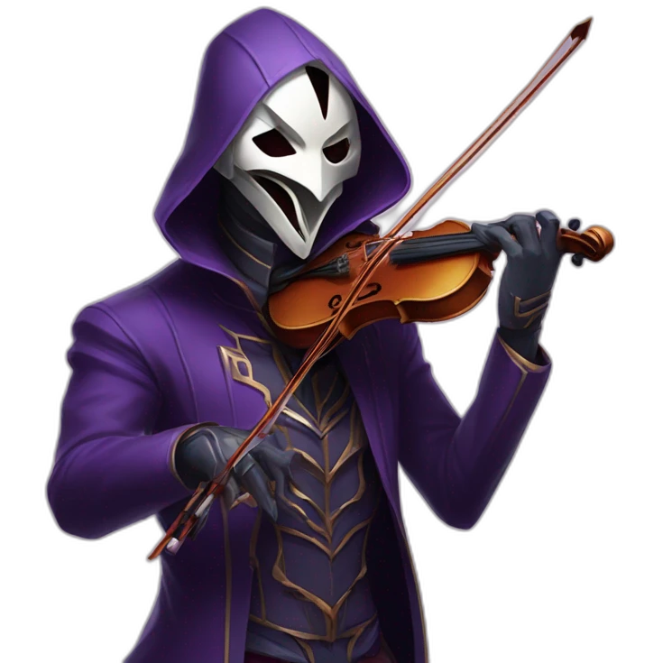 Jhin from league of legend playing violin and wearing his mask on his face (high quality mask) emoji