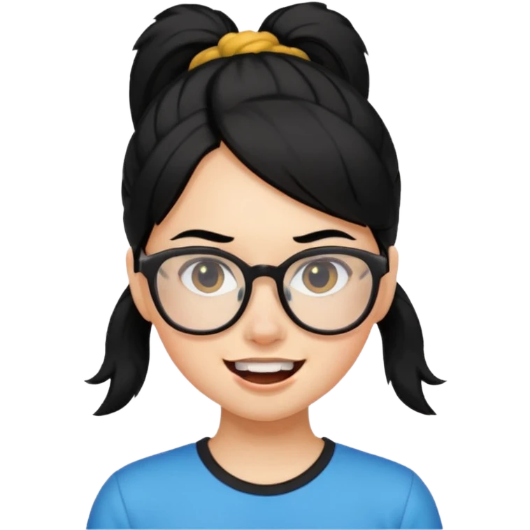 여자아이 하나로포니테일 검은머리 덧니+안경 emoji