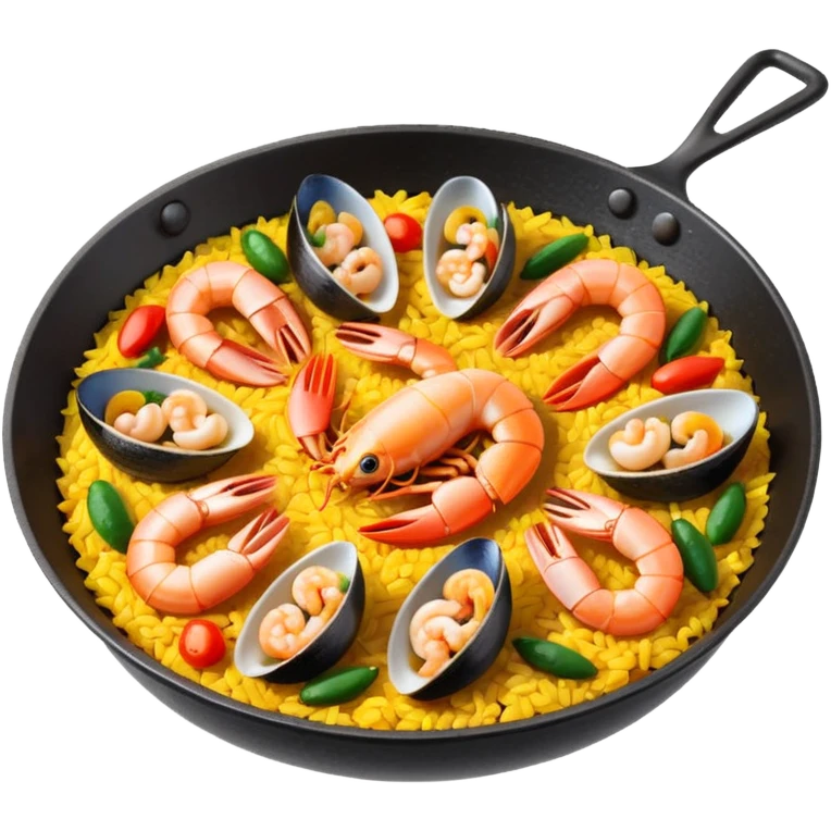 paella emoji, simplified pan with rice and seafood, expressive and cute emoji
