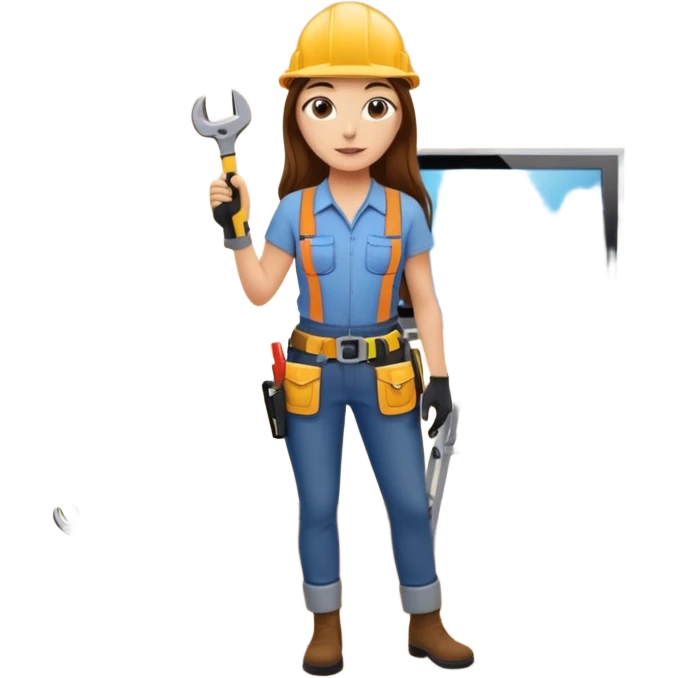 beautiful girl with long brown hair constructing new lounge room area with flat screen tv and couch emoji