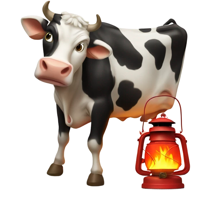 Cow kicking over a lantern staring a fire emoji