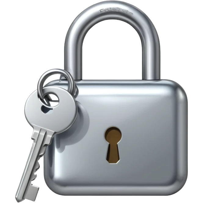 A chrome silver lock and key emoji, smooth metallic surfaces, glossy reflections, luxury swag vibe, minimal iOS emoji style, centered on clean white background emoji