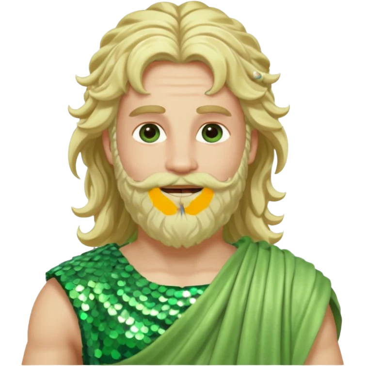 Zephyr, God of Spring Roman Deities with long blonde wavy hair and beard, pale green sequin toga emoji