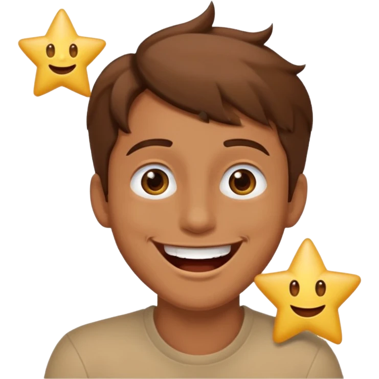 Color de piel moreno los ojos ke sean de estrella riéndose y pelo café hombre  emoji