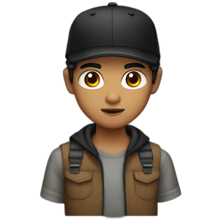 mixed race boy dark hair black cap angry emoji