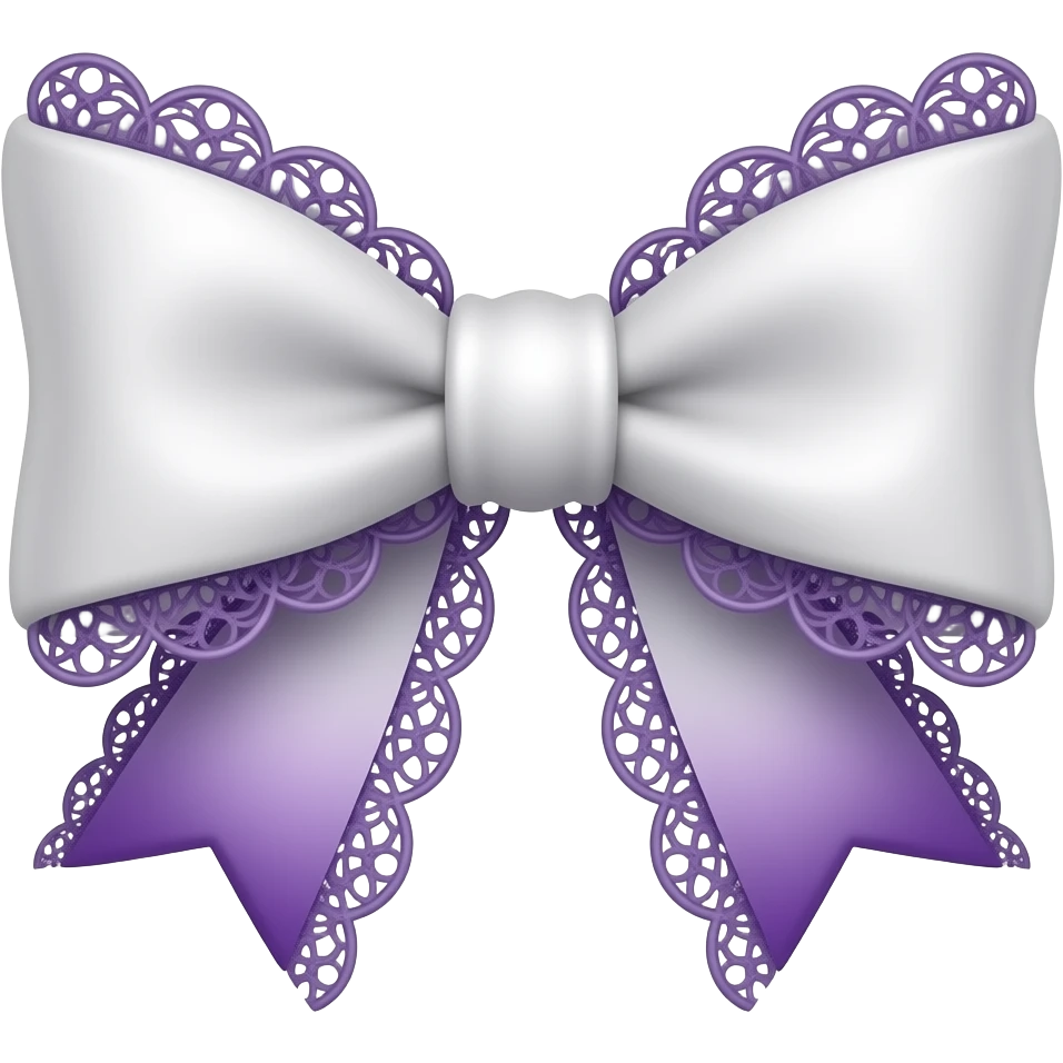 3D emoji gothic bow, white velvet, subtle purple gradient white filigree, subtle gradient purple lace trim, white gem, elegant emoji