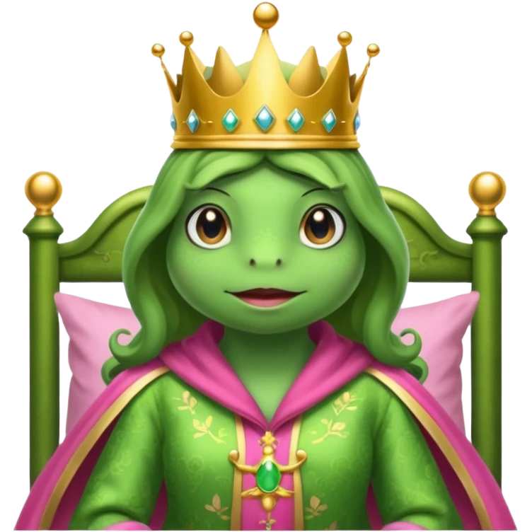 Princesse frog in her bedroom with pink robe emoji