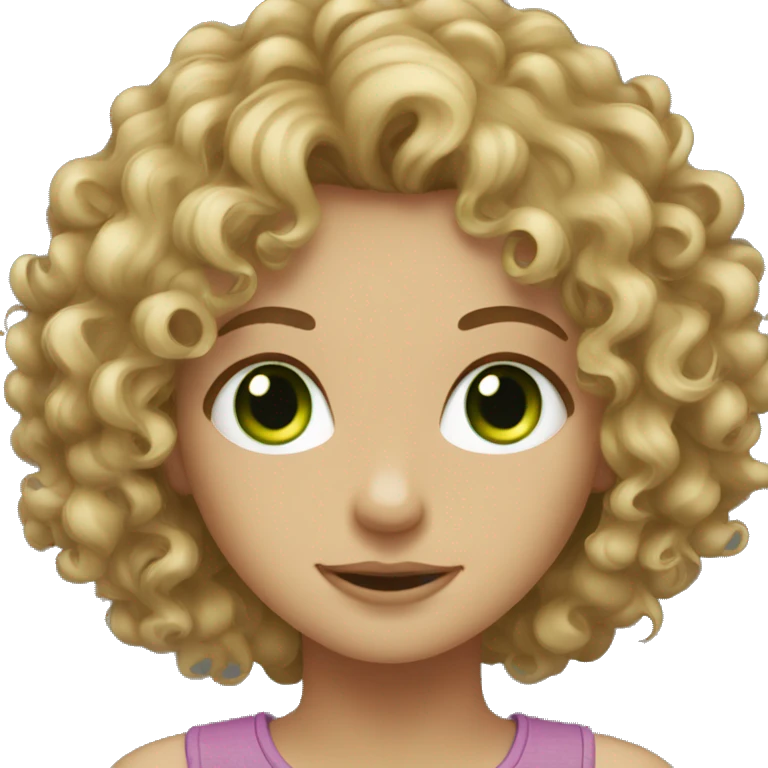 Curly dark blonde hair and green eyed girl emoji