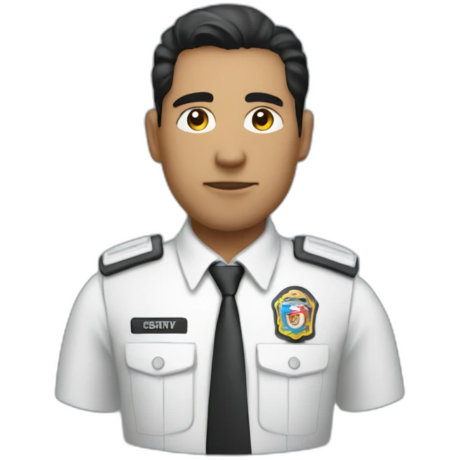 A PERUVIAN SECURITY AGENT, IN A BLUE VEST AND WHITE SHIRT. emoji