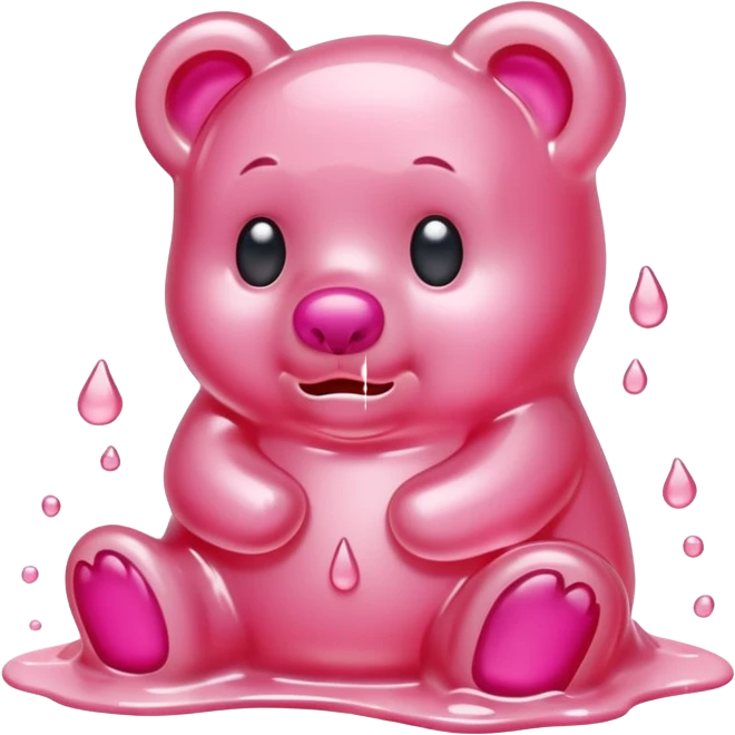 Crying pale pink Gummy bear melting into ground emoji