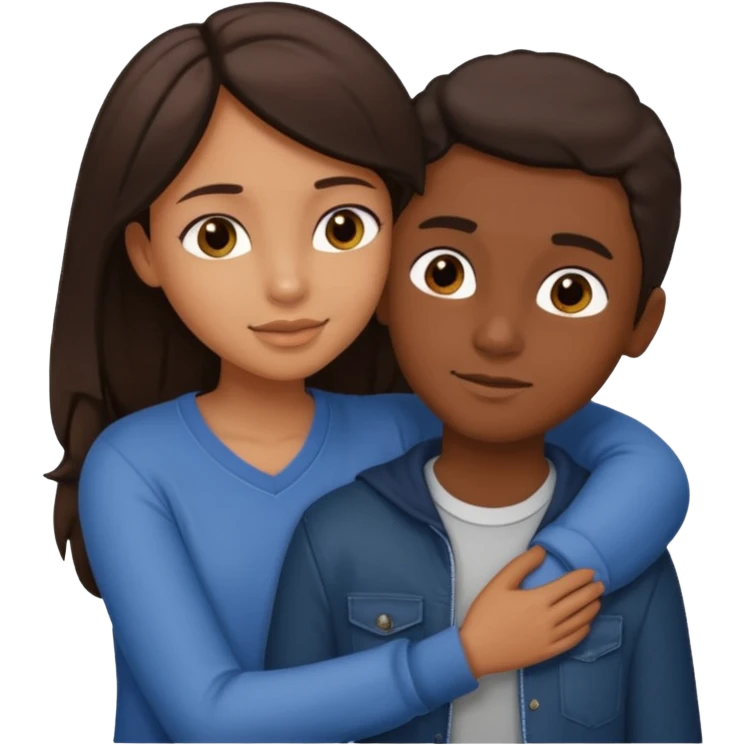 carmel girl with dark brown and tall darkskin boy hugging  emoji