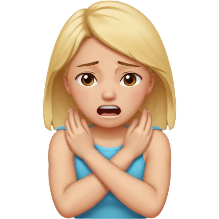 Girl mouth open crying with arms crossed grabbing neck emoji