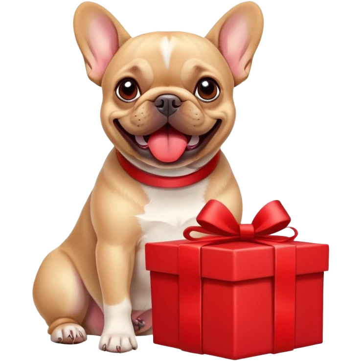 A French Bulldog Labrador opens a red gift emoji