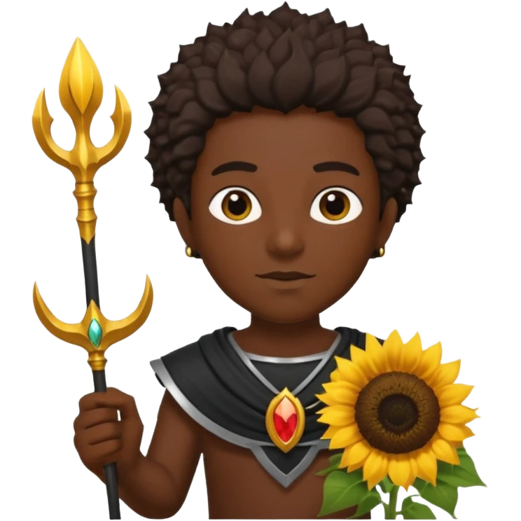 black god with sunflower, scepter, trident emoji